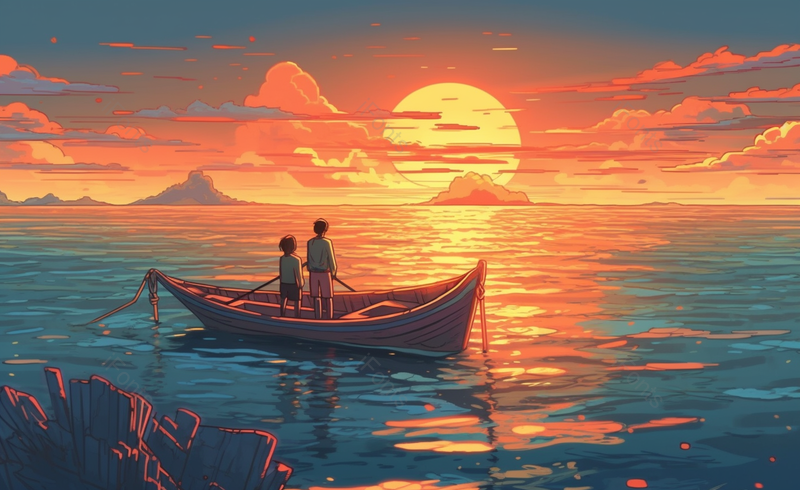 欣赏风景温馨手绘夕阳唯美背景图,插画/手绘图,插画/手绘图库,插画/手绘图下载,插画/手绘